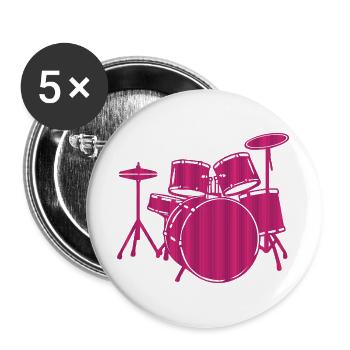 Graphisme de l’amateur de musique du set de batterie rose - Lot de 5 grands badges (56 mm) - blanc - Devant