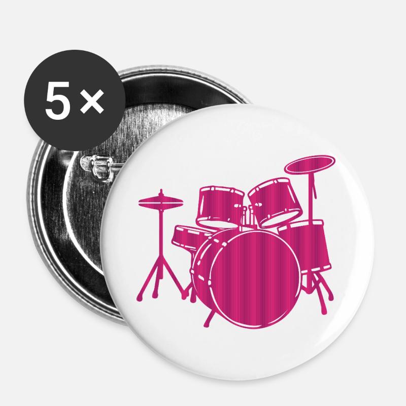 Pink Drum Set Music Lover Graphic - Buttons groß 56 mm (5er Pack) - Weiß