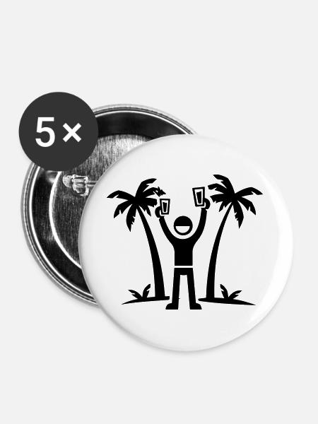 Party Urlaub Insel Drinking - Buttons groß 56 mm (5er Pack) - Weiß