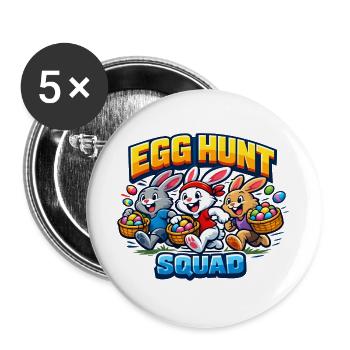 Egg Hunt Squad Kinder Ostern Osterei - Buttons groß 56 mm (5er Pack) - Weiß - Vorne