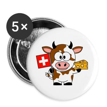Cow with Swiss Flag Cheese - Buttons large 2.2''/56 mm (5-pack) - white - Front