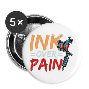 Ink Over Pain Tattoo Machine Design - Buttons groß 56 mm (5er Pack) - Weiß - Vorne