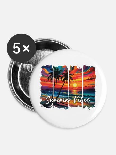 Summer Vibes Spaß-Zitat-Grafik - Buttons groß 56 mm (5er Pack) - Weiß