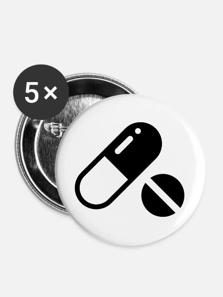 Pills Pillen Tabletten - Buttons groß 56 mm (5er Pack) - Weiß