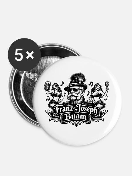 Franz Joseph Buam Logo - Buttons groß 56 mm (5er Pack) - Weiß