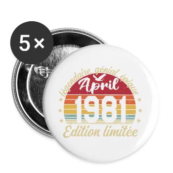 1981 April Birthday April 1981 - Buttons large 2.2''/56 mm (5-pack) - white - Front