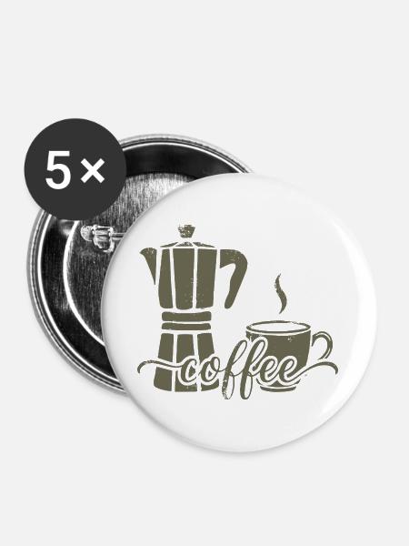 Kaffeemaschine und Kaffeetasse - Buttons groß 56 mm (5er Pack) - Weiß