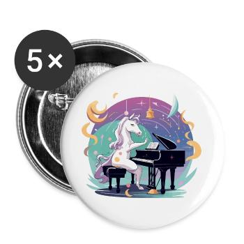 Mondzauber Unicorn at the piano - Buttons large 2.2''/56 mm (5-pack) - white - Front