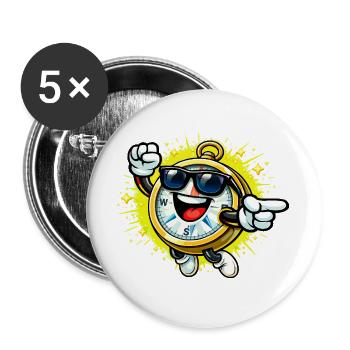 Verspielte Stoppuhr mit Sonnenbrille - Buttons groß 56 mm (5er Pack) - Weiß - Vorne