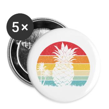 Coucher de soleil vintage rétro Retro Plage d’été Ananas - Lot de 5 grands badges (56 mm) - blanc - Devant