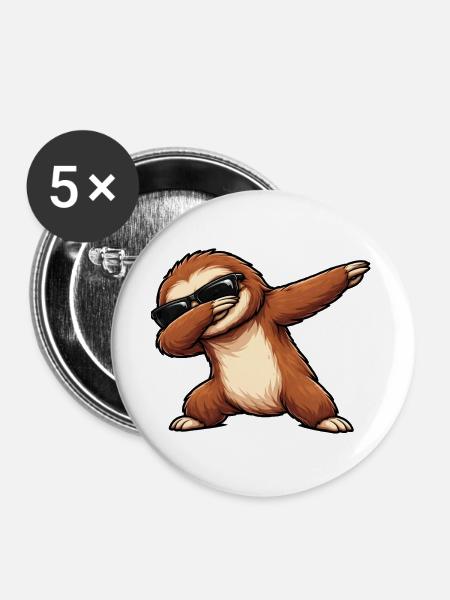 Dabbing Faultier - Buttons groß 56 mm (5er Pack) - Weiß