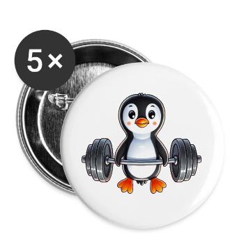 Dessin animé du Pingouin mignon avec haltère - Lot de 5 grands badges (56 mm) - blanc - Devant