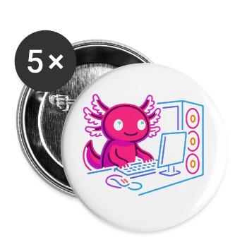 Axolotl Gamer Neon Style Gaming PC Design - Buttons groß 56 mm (5er Pack) - Weiß - Vorne