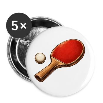 Tennis de table, raquette, balle, chemise, ping-pong - Lot de 5 grands badges (56 mm) - blanc - Devant