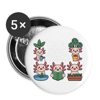 Axolotl Pflanzen Shirt Proud Plant Parent Geschenk - Buttons groß 56 mm (5er Pack) - Weiß - Vorne