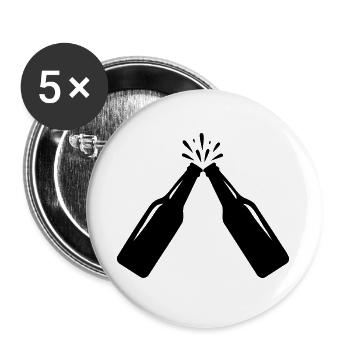 Prost – Bierflaschen-Toast - Buttons groß 56 mm (5er Pack) - Weiß - Vorne