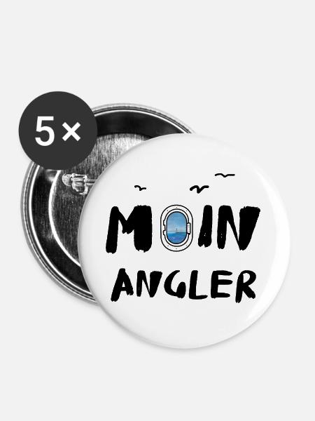 moin angler - Buttons groß 56 mm (5er Pack) - Weiß