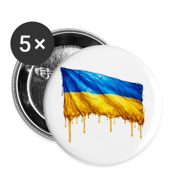 Abtropfende Ukraine Flagge - Buttons groß 56 mm (5er Pack) - Weiß - Vorne
