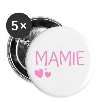 Promue Mamie 2026 Cadeau grossesse naissance bébé - Lot de 5 grands badges (56 mm) - blanc - Devant
