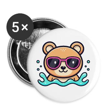 Teddy Bear Beach Pink Glasses - Buttons large 2.2''/56 mm (5-pack) - white - Front