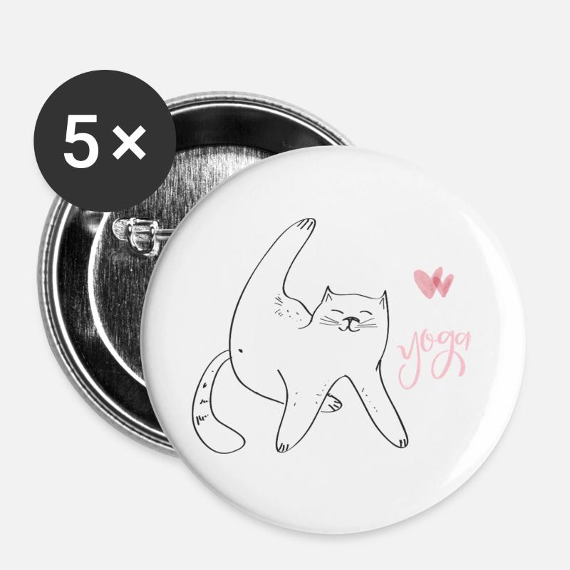 Yoga Cat - Buttons large 2.2''/56 mm (5-pack) - white