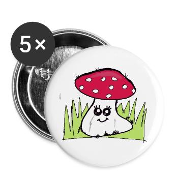 Champignon clin d’œil avec chapeau rouge - Lot de 5 grands badges (56 mm) - blanc - Devant