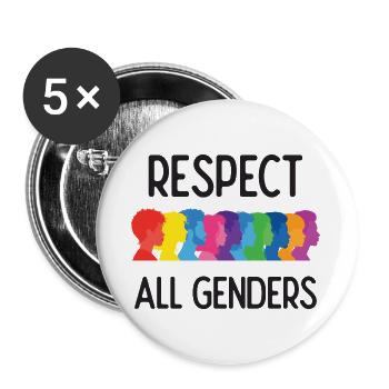 LGBT-Pride-Monat – Respektiert alle Geschlechter - Buttons groß 56 mm (5er Pack) - Weiß - Vorne