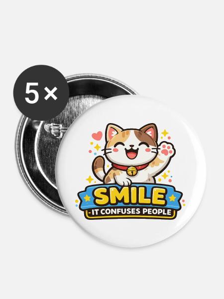 Lächelnde Katze Verwirrt Menschen - Buttons groß 56 mm (5er Pack) - Weiß