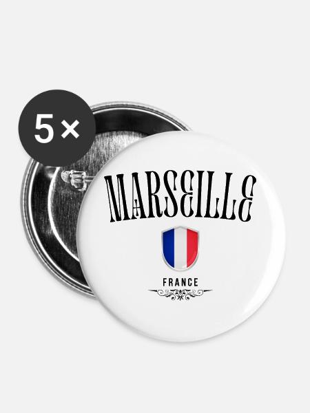 Marseille-Souvenir, elegantes Design Marseille - Buttons groß 56 mm (5er Pack) - Weiß