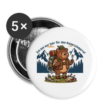 Kaiserschmarrn Wanderbär - Lustiges Wandershirt - Buttons groß 56 mm (5er Pack) - Weiß - Vorne