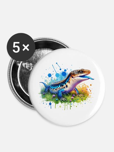 Blauzungenskink Geschenk - Buttons groß 56 mm (5er Pack) - Weiß