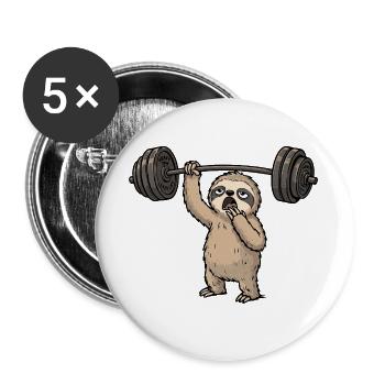 Fitness Faultier mit Langhantel im Comic Stil - Buttons groß 56 mm (5er Pack) - Weiß - Vorne