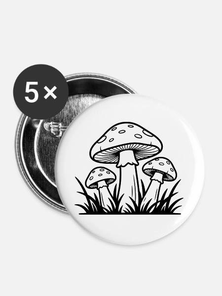 Champignons - Buttons groß 56 mm (5er Pack) - Weiß