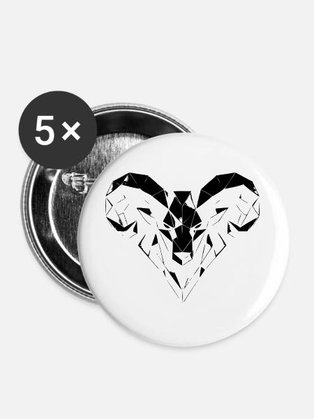 Geometric Ram – Kraft & Mut - Buttons groß 56 mm (5er Pack) - Weiß