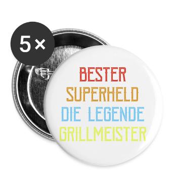 Papa Vater Grillmeister Held Lustiges BBQ - Buttons groß 56 mm (5er Pack) - Weiß - Vorne
