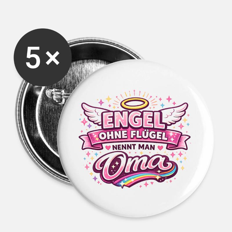Engel ohne Flügel nennt Oma - Buttons groß 56 mm (5er Pack) - Weiß