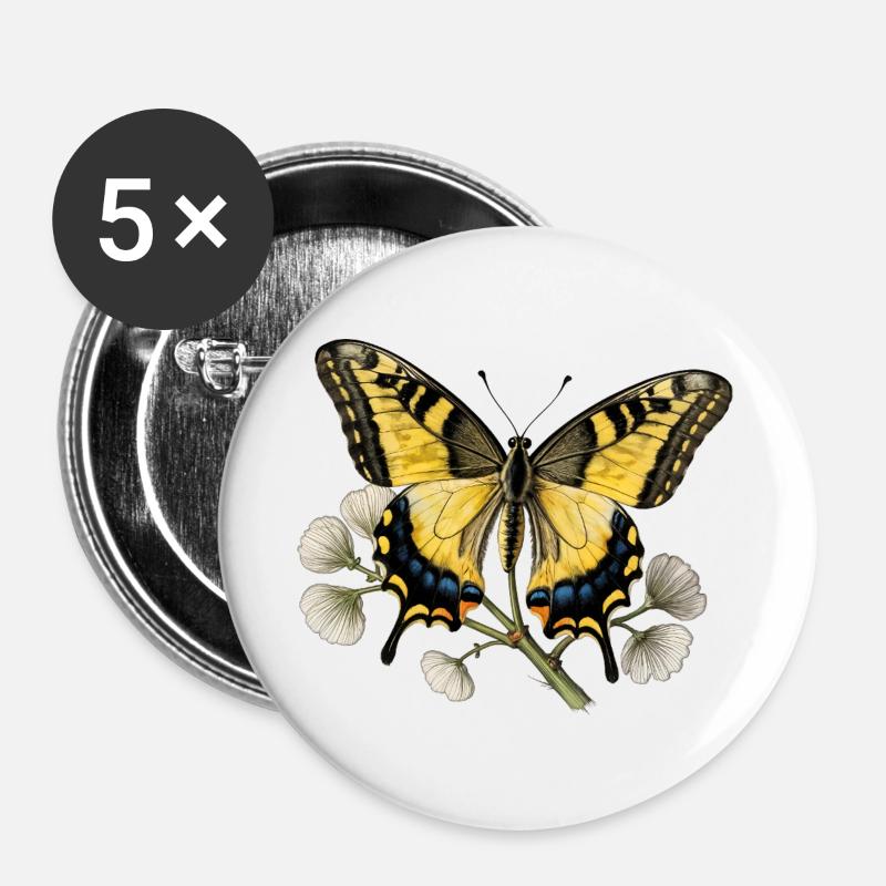 Swallowtail Butterfly - Engraving Drawing - Buttons large 2.2''/56 mm (5-pack) - white
