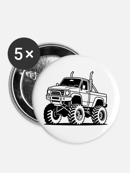 Monster Truck - Buttons groß 56 mm (5er Pack) - Weiß