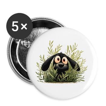 Hund im Gebüsch Waldpfiff - Buttons groß 56 mm (5er Pack) - Weiß - Vorne