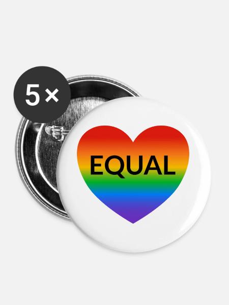Gleiches Herz Regenbogenstolz - Buttons groß 56 mm (5er Pack) - Weiß
