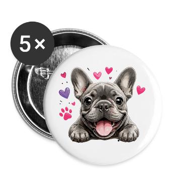 Bouledogue français Amour au cœur - Lot de 5 grands badges (56 mm) - blanc - Devant