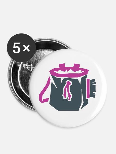 Chalkbag Klettern Bouldern Vektor - Buttons groß 56 mm (5er Pack) - Weiß