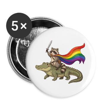 LGBTQ-Pride-Monat – Stolzer LGBTQ-Waschbär - Buttons groß 56 mm (5er Pack) - Weiß - Vorne
