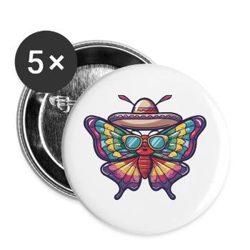 Butterfly Funny Sombrero - Buttons large 2.2''/56 mm (5-pack) - white - Front