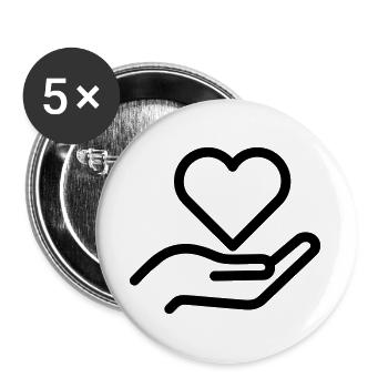 Hand Herz - Buttons groß 56 mm (5er Pack) - Weiß - Vorne