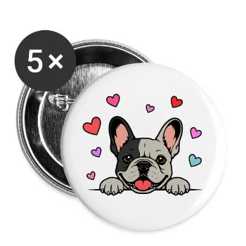 Französische_Bulldogge_Pfoten_mit_Herz_schwatzwei ß - Buttons large 2.2''/56 mm (5-pack) - white - Front