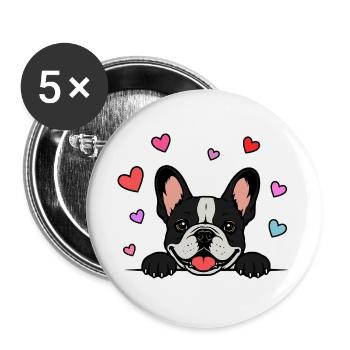 Französische_Bulldogge_Pfoten_mit_Herz_schwarz - Buttons large 2.2''/56 mm (5-pack) - white - Front