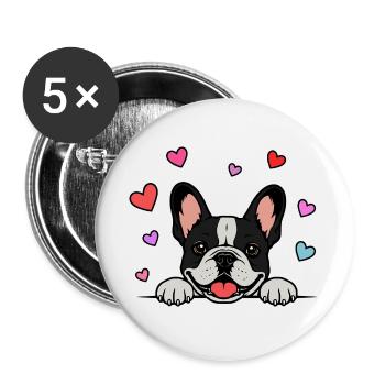 Französische_Bulldogge_Pfoten_mit_Herz_schwarz - Buttons large 2.2''/56 mm (5-pack) - white - Front