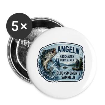 Angeln – Abschalten und Durchatmen - Buttons groß 56 mm (5er Pack) - Weiß - Vorne