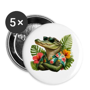 Alligator Hawaii-Look - Buttons groß 56 mm (5er Pack) - Weiß - Vorne